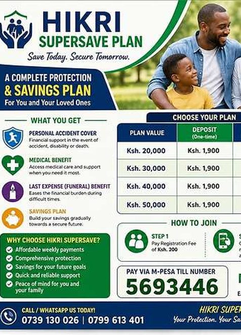The Hikri Supersave Plan flyer showing a family and the plan benefits